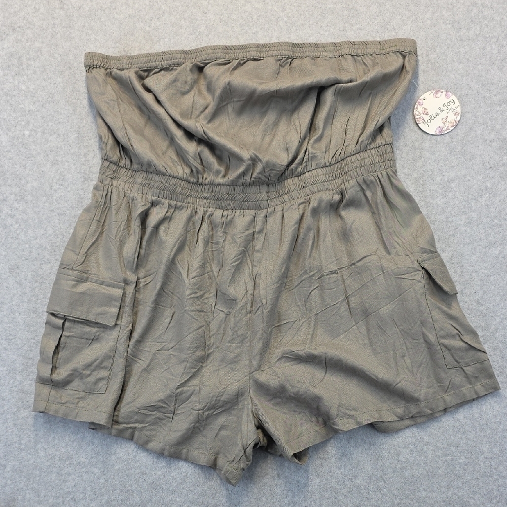 Jolie & Joy Strapless Utility Romper 2X Olive Cargo Pockets